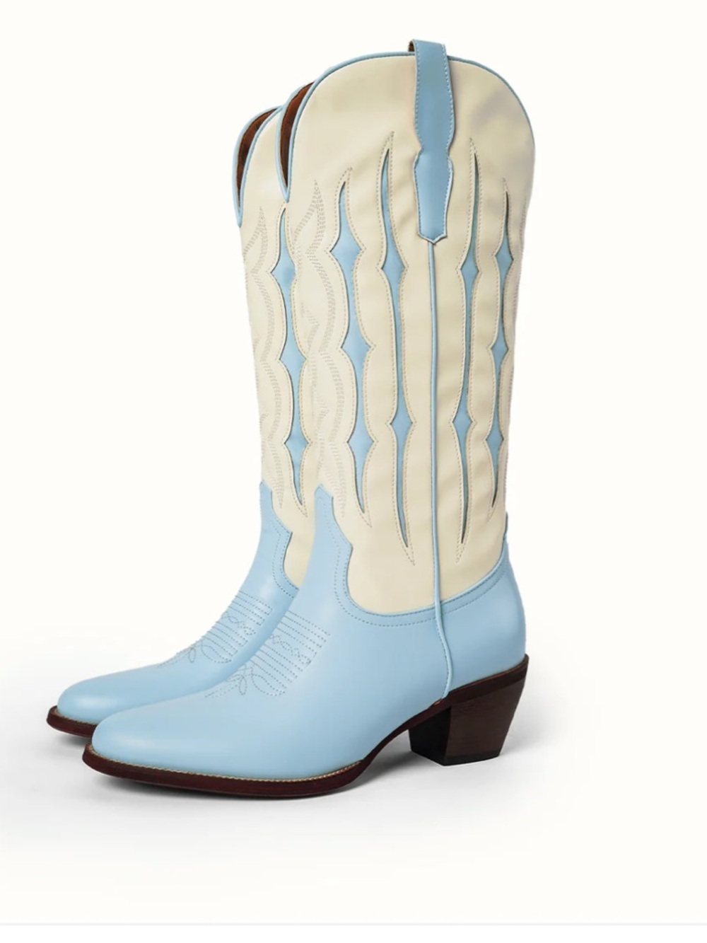 Women’s Two-Tone Light Blue and Cream Western Cowboy Boots, size 6/7, NEW